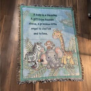 Jungle Baby Tapestry Fringe Border Throw Blanket Collections Etc Brand New